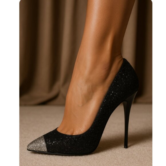 Giuseppe Zanotti Black Silver Glitter Stiletto Pumps 39.5 Heels - Picture 3 of 12